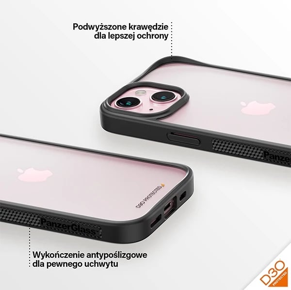 Mbështjellës PanzerGlass ClearCase për iPhone 15, Transparent & Zi