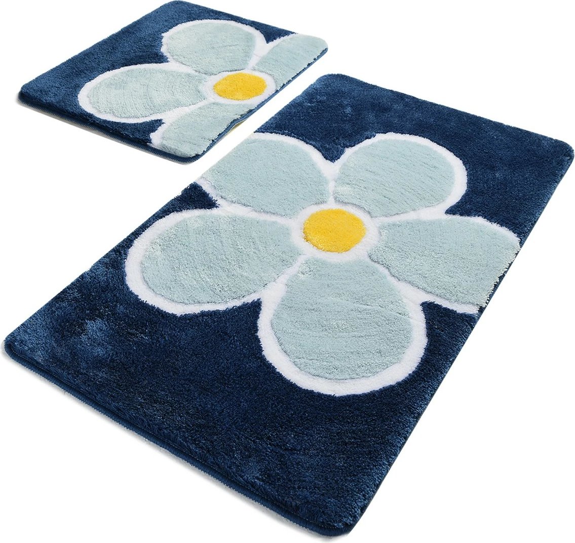 Set tapetë banjoje akrilik (2 copë), lule, blu Set tapetë banjoje akrilik (2 copë), lule, blu