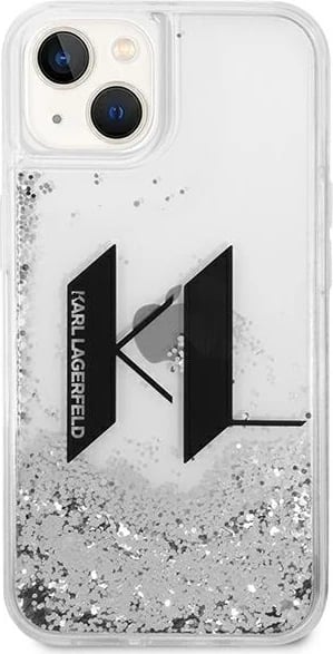 Mbështjellës Karl Lagerfeld KLHCP14SLBKLCS për iPhone 14, 6.1", hardcase, Liquid Glitter Big KL, argjendtë