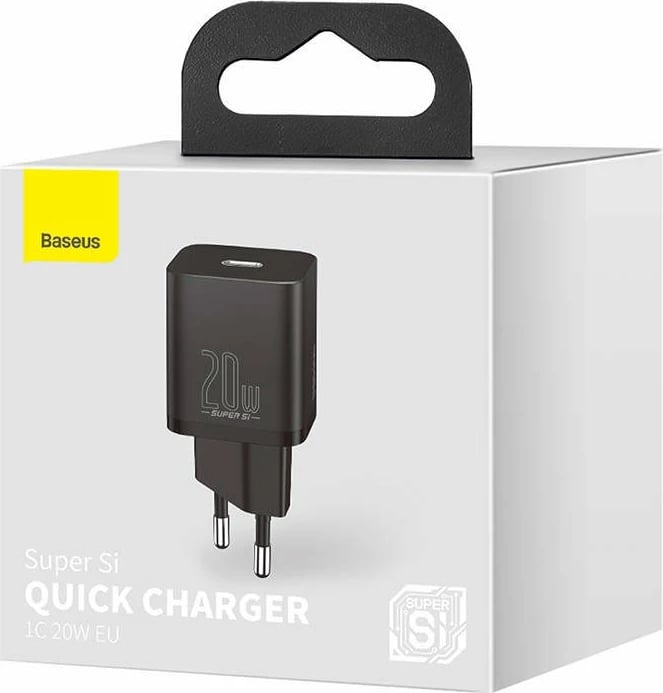 Mbushës i shpejtë Baseus Super Si Quick Charger 1C, 20W, USB-C, i zi