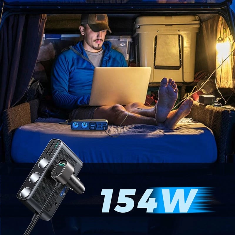 Karikues veture Joyroom JR-CL06, 9 porte, 154W, 5x USB-A/USB-C, 3x dalje çakmaku, e zezë