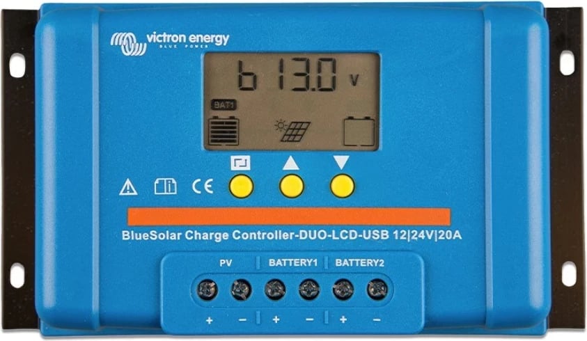 Kontrollues i ngarkimit Victron Energy PWM Duo LCD&USB 12/24V-20A, blu