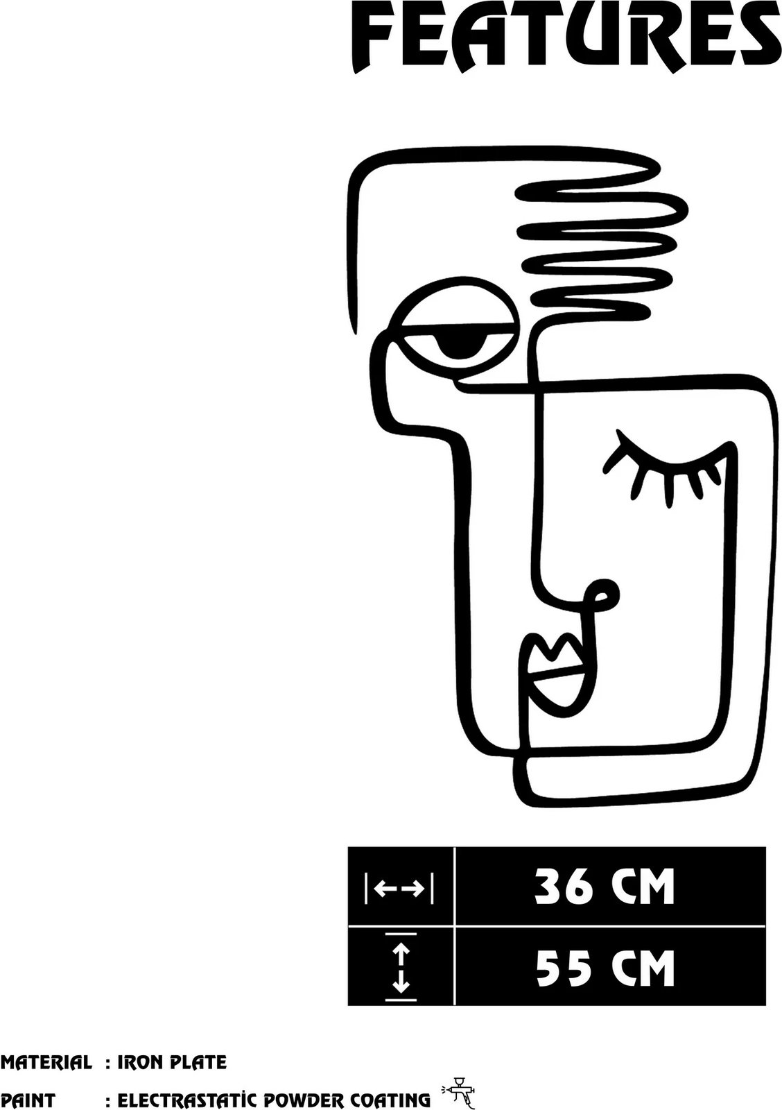 Aksesor dekorativ metalik për mur, Wallity, Cara mia, ngjyrë e zezë, 36x55cm