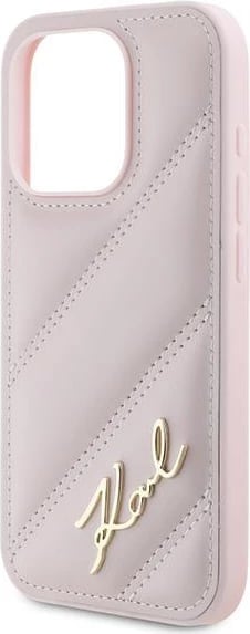 Mbështjellës Karl Lagerfeld Diagonal Quilted Script për iPhone 15 Pro Max, rozë