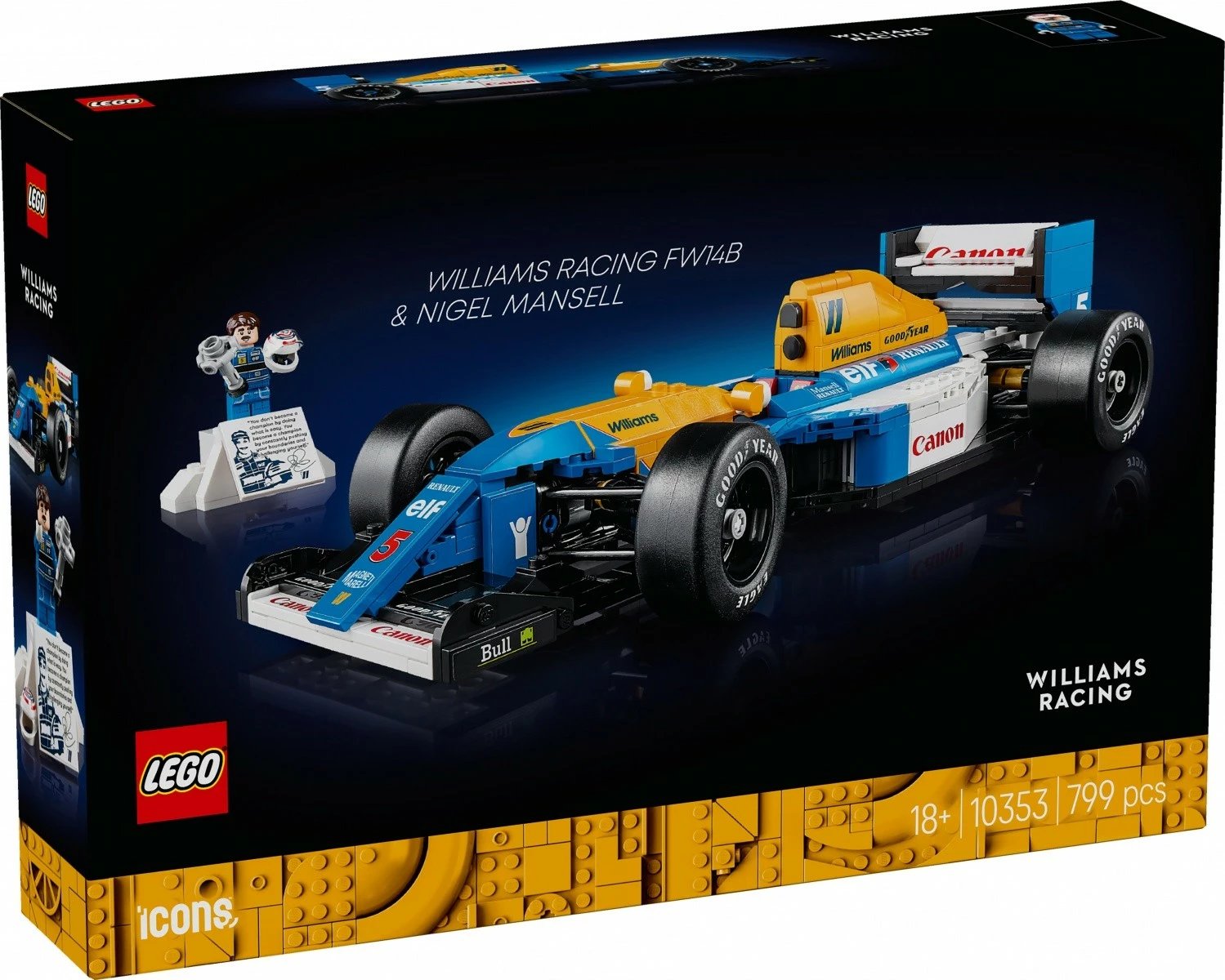 Set ndërtimi LEGO Icons Williams Racing FW14B 10353 me minifigurë Nigel Mansell, 799 pjesë