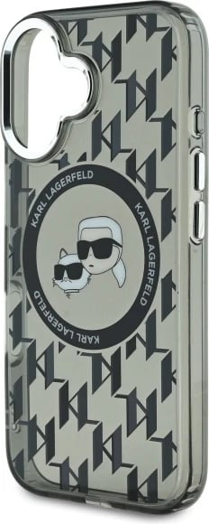 Mbështjellës Karl Lagerfeld IML Monogram Karl & Choupette Head MagSafe për iPhone 16, Zi