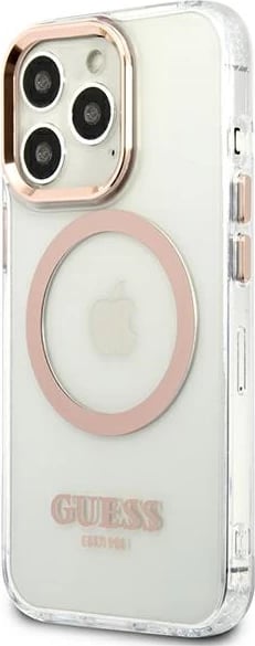 Mbështjellës Guess GUHMP13XHTRMD për iPhone 13 Pro Max 6.7", Metal Outline Magsafe, Transparent/Ari