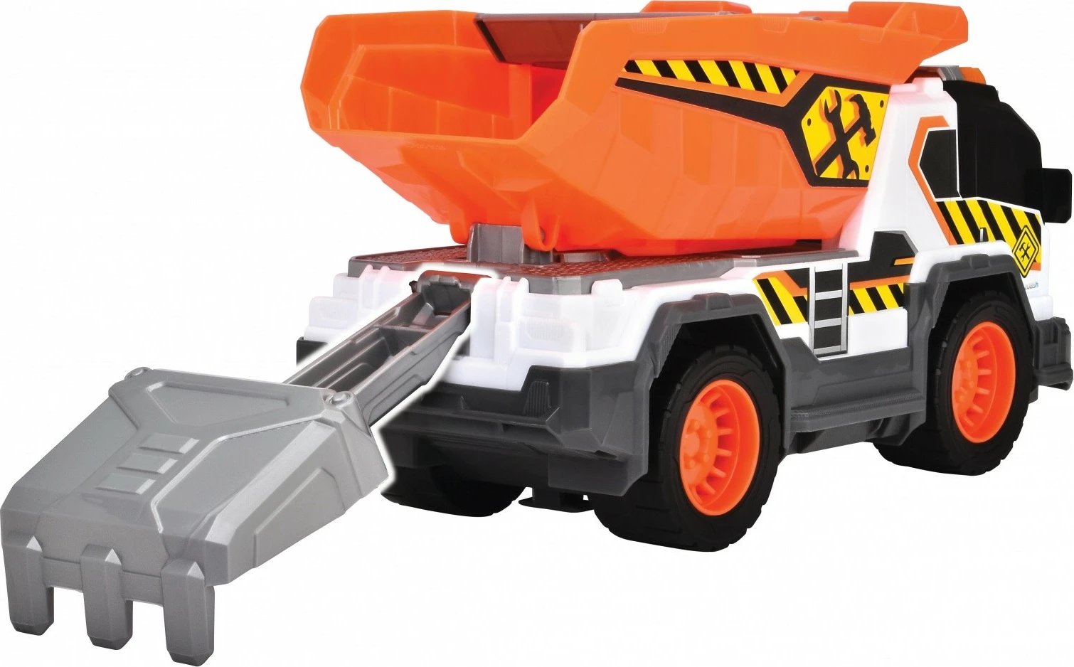 Kamion lodër Dickie A.S. Dump Truck 30 cm, me dritë e zë, portokalli/zi/gri/bardhë Kamion lodër Dickie A.S. Dump Truck 30 cm, me dritë e zë, portokalli/zi/gri/bardhë
