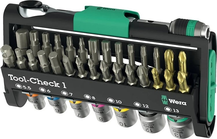 Set veglash dore WERA Tool-Check 1, 38 copë, çelik inox, zi