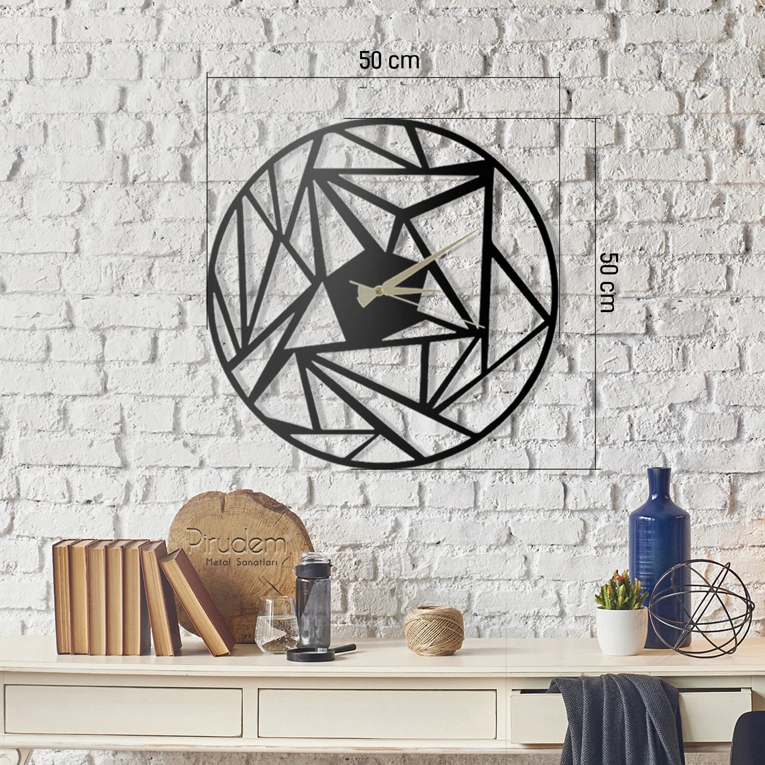 Orë muri dekorative prej metali, Wallity, Perspektif, e zezë, 50x50cm