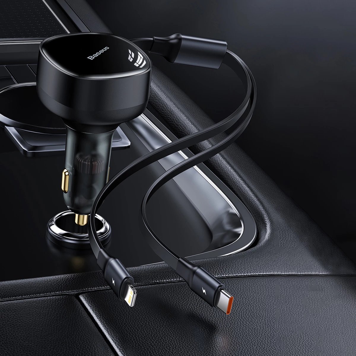 Karikues veture Baseus Enjoyment 2in1, 30W, me kabllo USB-C dhe Lightning, i zi
