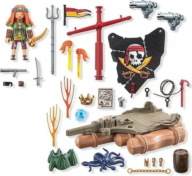 Set figurina piratë Playmobil 71794 Pirate Raft me thesar, 41 pjesë