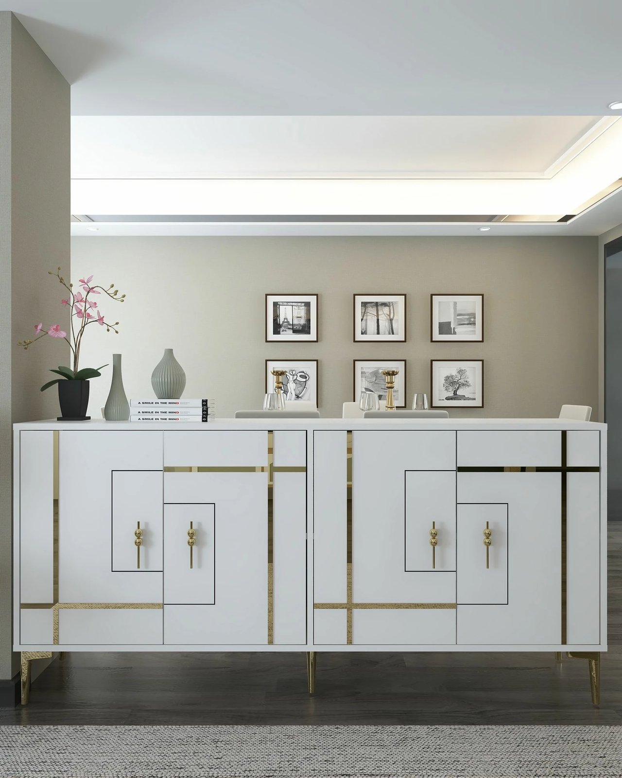 Konsolë dekorative, e bardhë dhe ari, Skye Decor, Simge