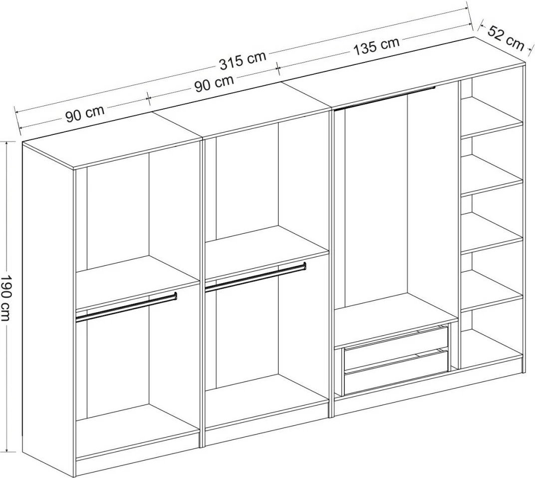 Dollap Skye Decor, anthracite, 315x190x52cm