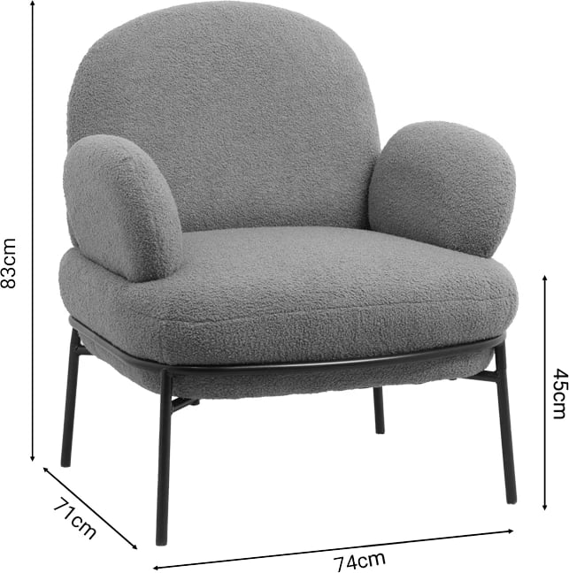 Fotelje Jaycob, stof boucle ngjyrë kafe, këmbë metalike të zeza, 74x71x83cm