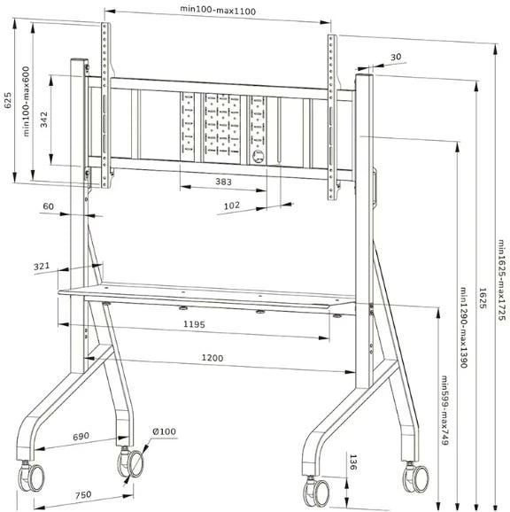 Stendë/karrocë mobile TV/monitor Neomounts MOVE Go XL FL50-575WH1, për 65-110", 125 kg, rregullim lartësie, rafte pajisjesh, e bardhë