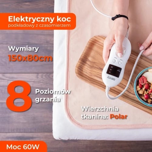 nënçarçaf elektrik Adler CR 7423 150x80 cm, timer, 8 nivele, 60W, bej