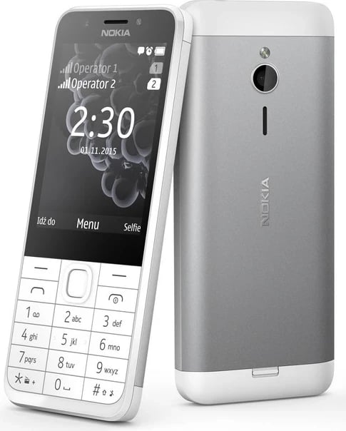 Telefoni Nokia, modeli 230, me dy SIM, ngjyrë argjendi
