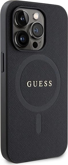 Mbështjellës Guess GUHMP15LPSAHMCK për iPhone 15 Pro 6.1", Saffiano MagSafe, zi