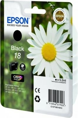 Kartrixh Epson Daisy Singlepack Black 18, Ngjyrë e zezë foto, Ngjyrë bazë boje