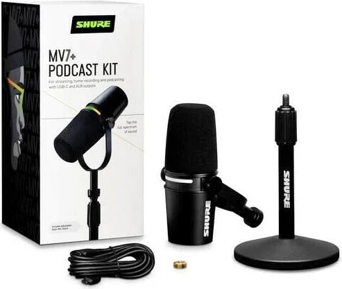 Mikrofon SHURE MV7+-K-BNDL me mbajtëse tavoline GATOR, XLR/USB-C, i zi