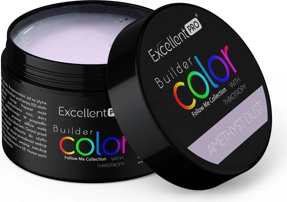 Xhel ndërtues për thonj Excellent PRO Color With Thixotropy Gel Building Amethyst Dust, 15g, për femra