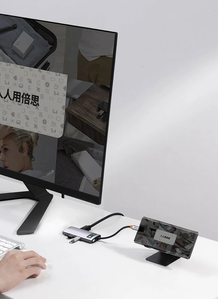 HUB multifunksional Baseus Metal Gleam 4-në-1, USB-C, HDMI 4K, Power Delivery 100W, Gri