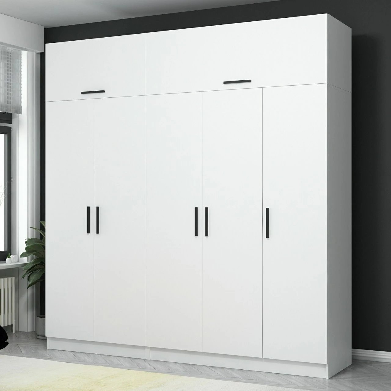 Dollap për rroba, ngjyrë e bardhë, Skye Decor, Kale - 3930, 225x255x52 cm