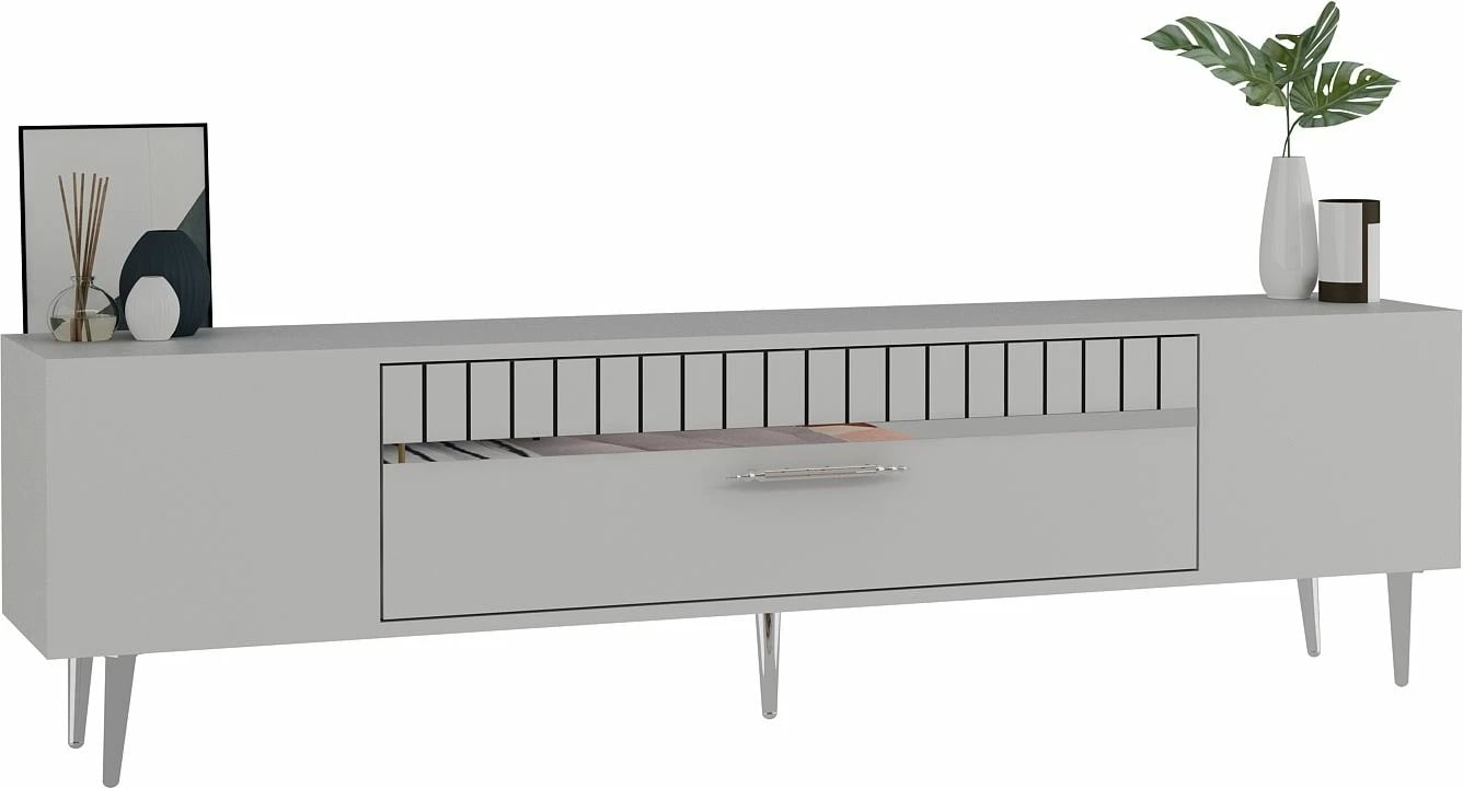 Komodë TV Skye Decor, e bardhë, argjend