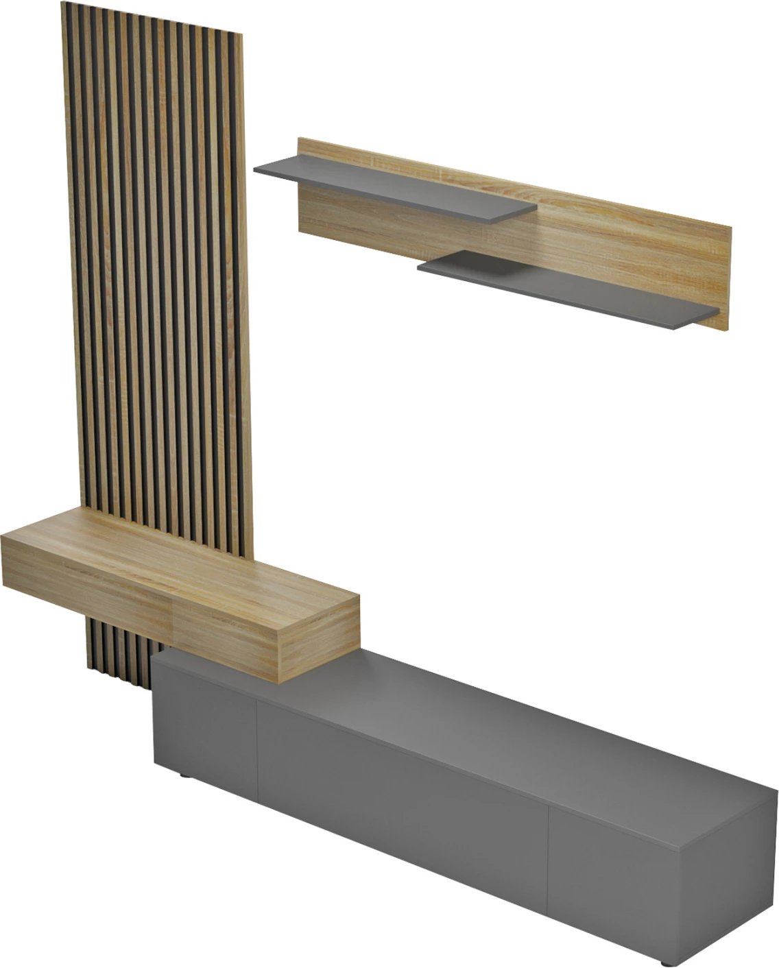 Kompleti i mobiljeve për TV DORT FH18076.02 melaminë, sonama-e zezë, 249.5x42.2x199.5H cm