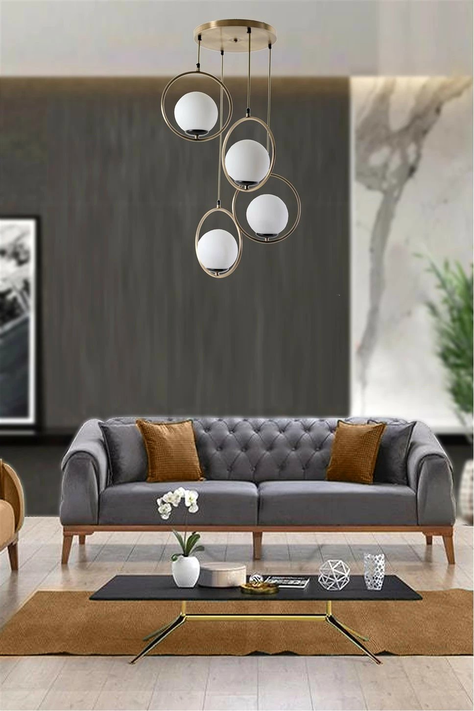 Llambë tavani Opviq, Ring 4 llamba, xham i bardhë, bakër, varëse