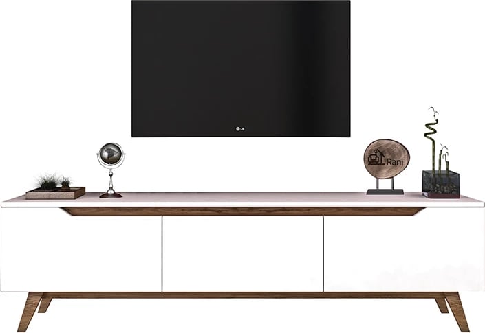 Njësi TV Kasandra, ngjyrë e bardhë dhe arre, 180x35x48,5cm