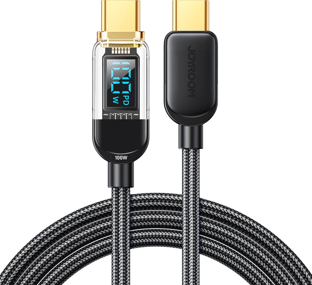 Kabllo USB-C/USB-C Joyroom A4 S-CC100A4 me ekran LED, 1.2m, 100W, e zezë