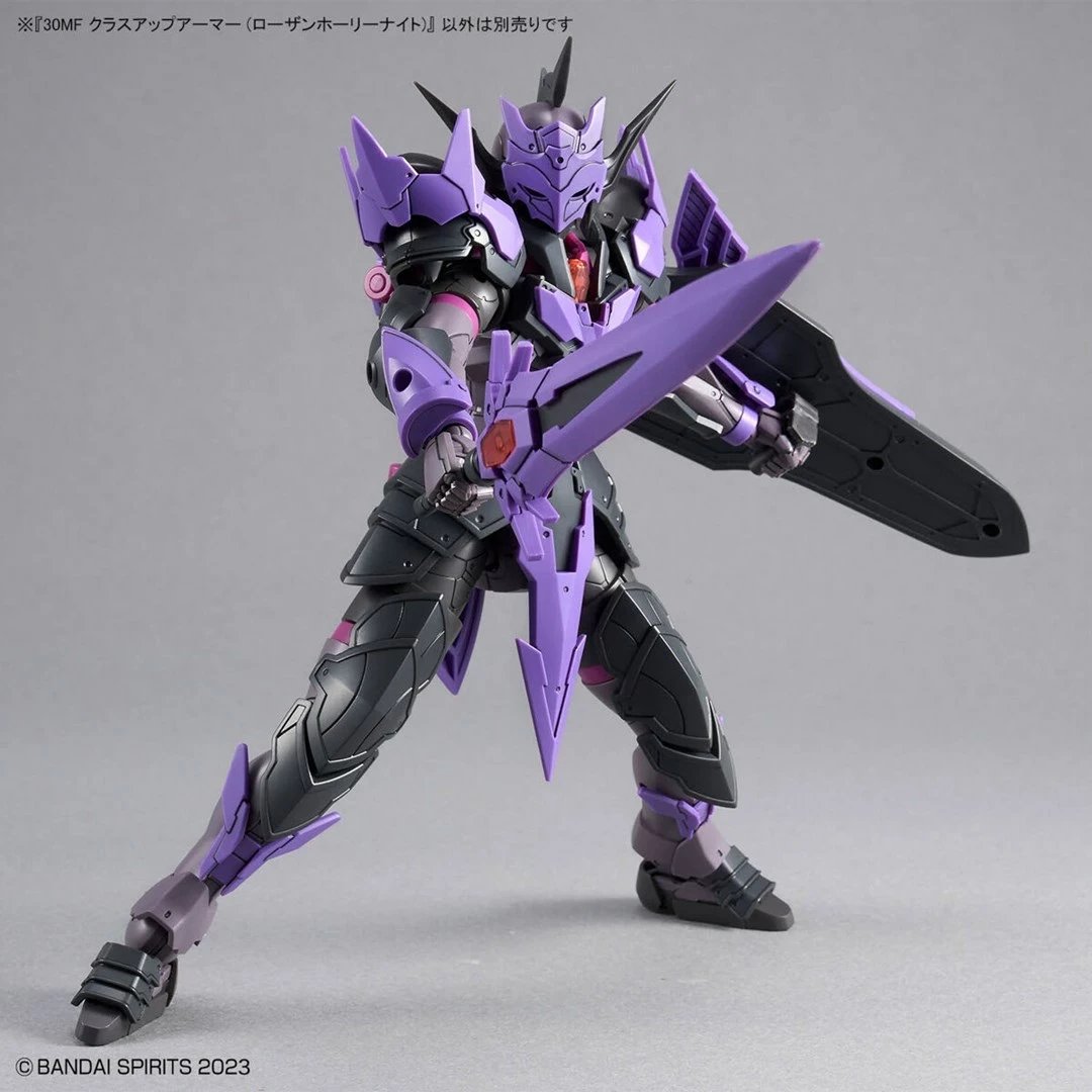 Figurë koleksionuese Bandai 30MF Class Up Armor Rosan Holy Knight, model ndërtimi, vjollcë/argjendtë