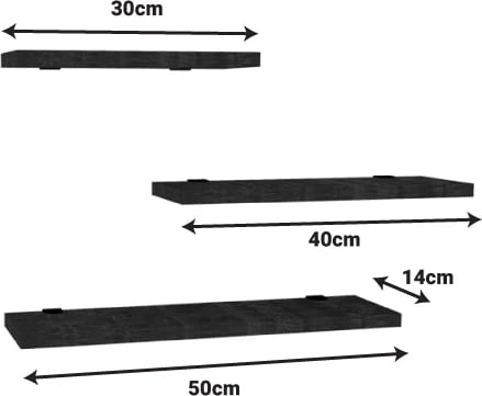 Raft muri Leila, set prej 3 copash, melaminë, ngjyrë antraciti, 40x14x2cm