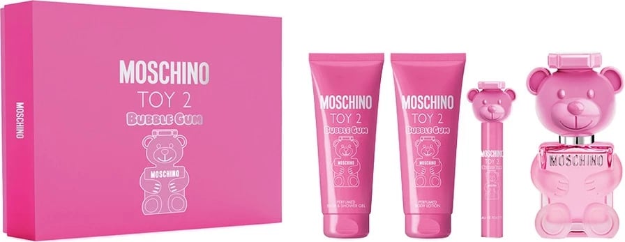 Set Eau de Toilette dhe kujdes trupi për femra Moschino Toy 2 Bubble Gum, 100ml+100ml+100ml+10ml