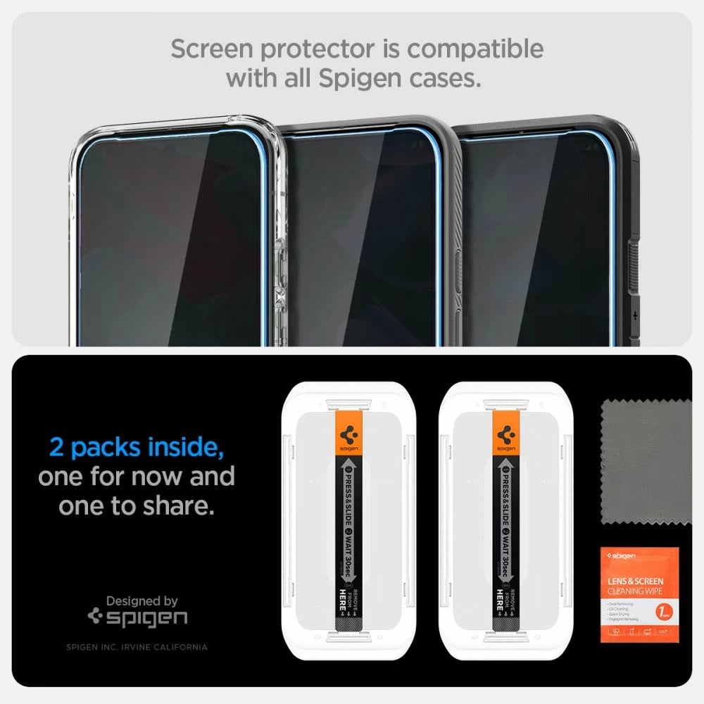 Xham mbrojtës Spigen Glas.TR EZ Fit Privacy për Google Pixel 9 Pro XL, 2 copë