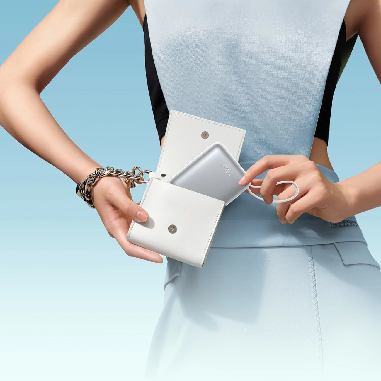 Powerbank Joyroom JR-PBF27, 10000mAh, 22.5W, me kabllo USB-C dhe Lightning të integruara, Bardhë