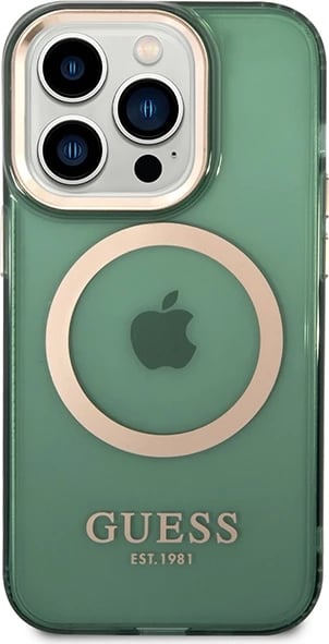 Mbështjellës Guess Gold Outline Translucent MagSafe për iPhone 14 Pro Max 6.7", i gjelbër
