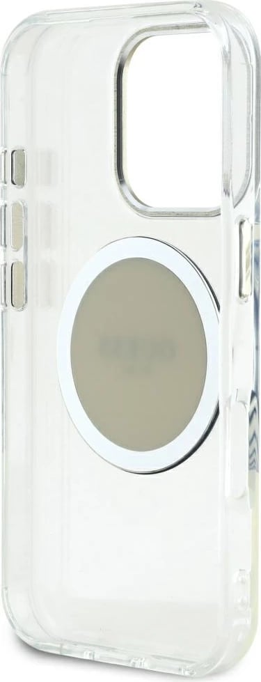 Mbështjellës Guess IML Metal Colored Circle Classic Logo MagSafe për iPhone 16 Pro Max, Gri