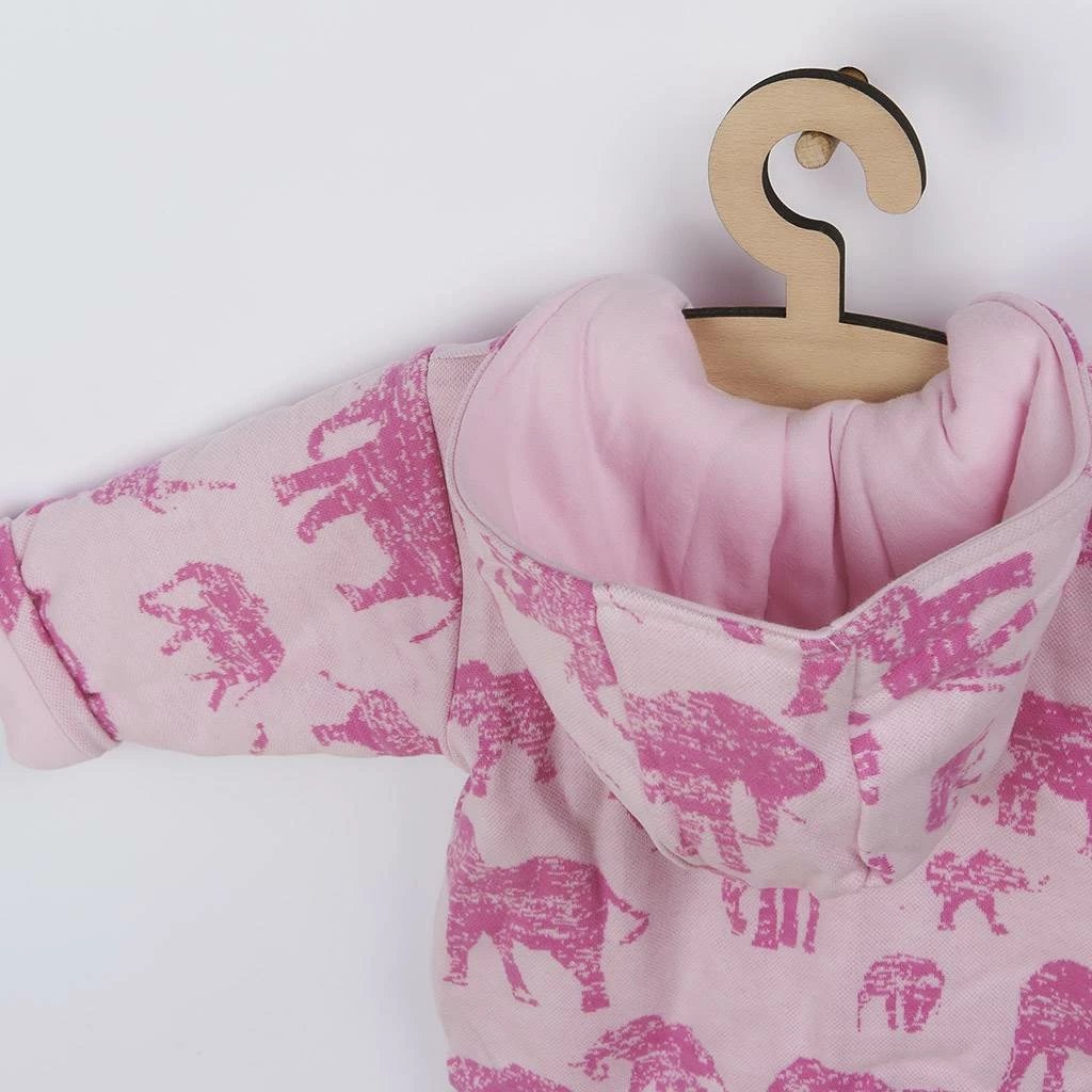 kombinezon dimri bebe, Baby Service, Elephants, me kapuç, mbyllje anësore me zinxhir dhe kopsa, për vajza, madhësia 74 (6-9m), rozë