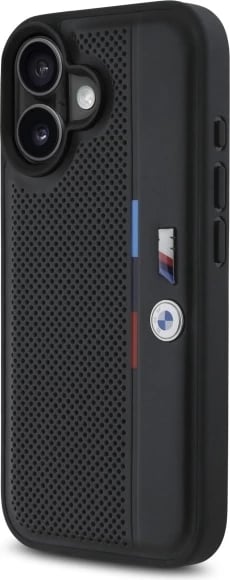 Mbështjellës BMW M Perforated Tricolor Detail Line për iPhone 16, Zi