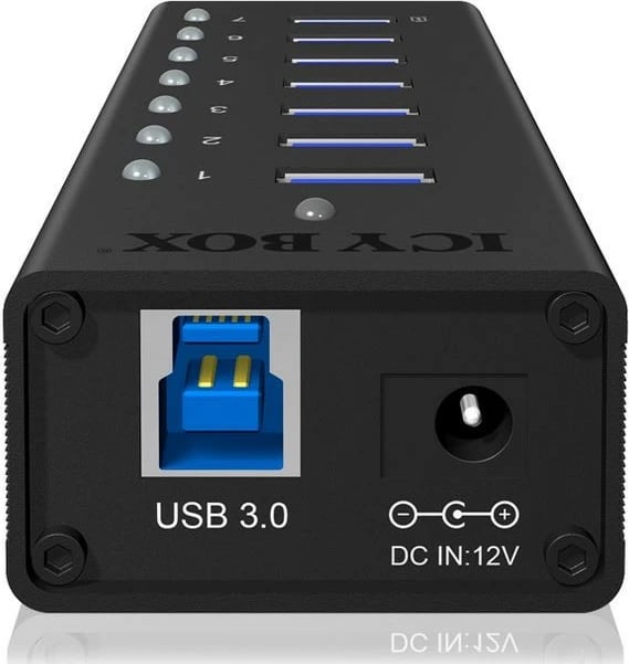 Kasë USB IcyBox IB-AC618, 7 porta, USB 3.0, e zezë