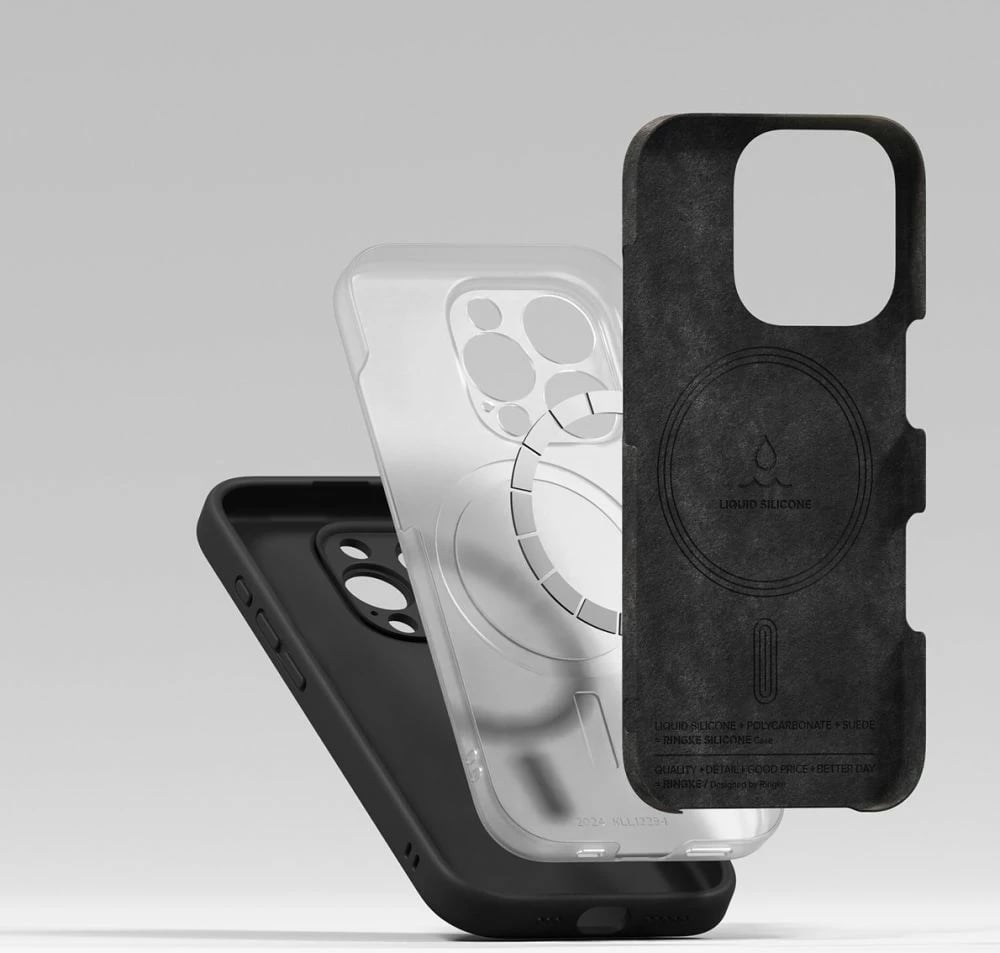 Mbështjellës Ringke Silicone MagSafe për iPhone 16 Pro, i zi