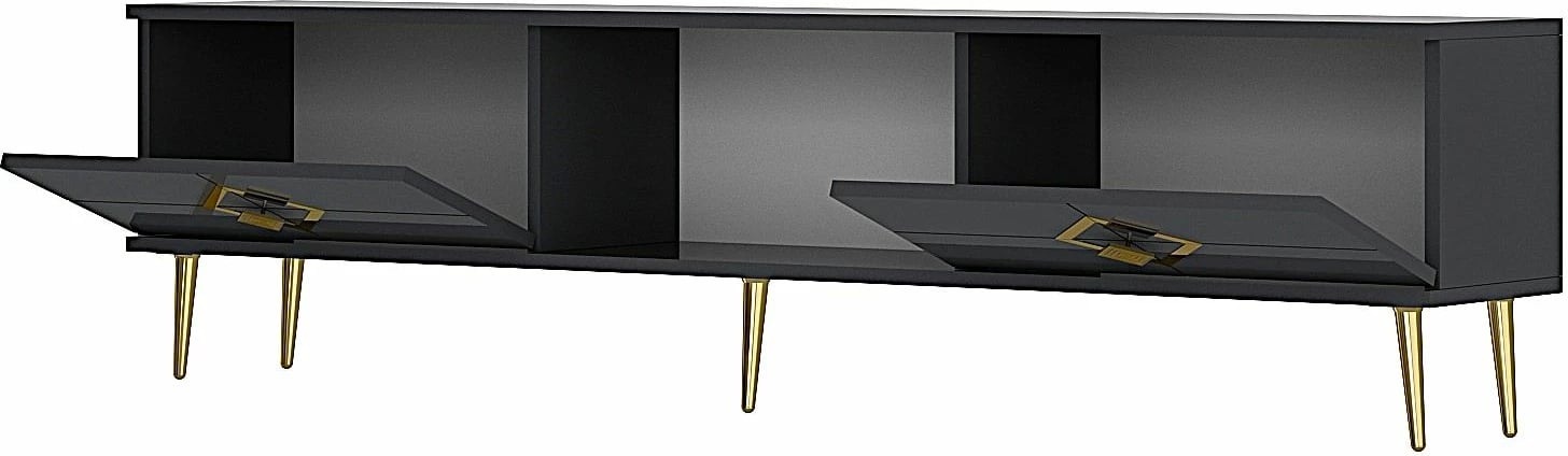 Komodë TV Skye Decor, ngjyrë antracit, detaje ari