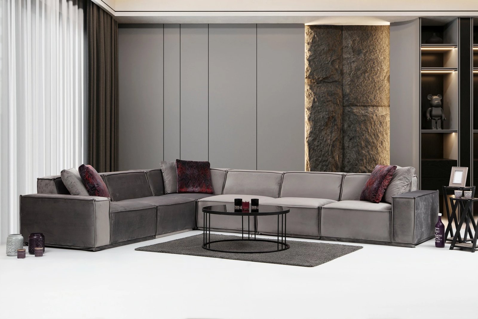 Këndare Atelier del Sofa, Lego Corner 1 (L1-O1-C-O1-O1-1R), ngjyrë gri, set me 6 pjesë