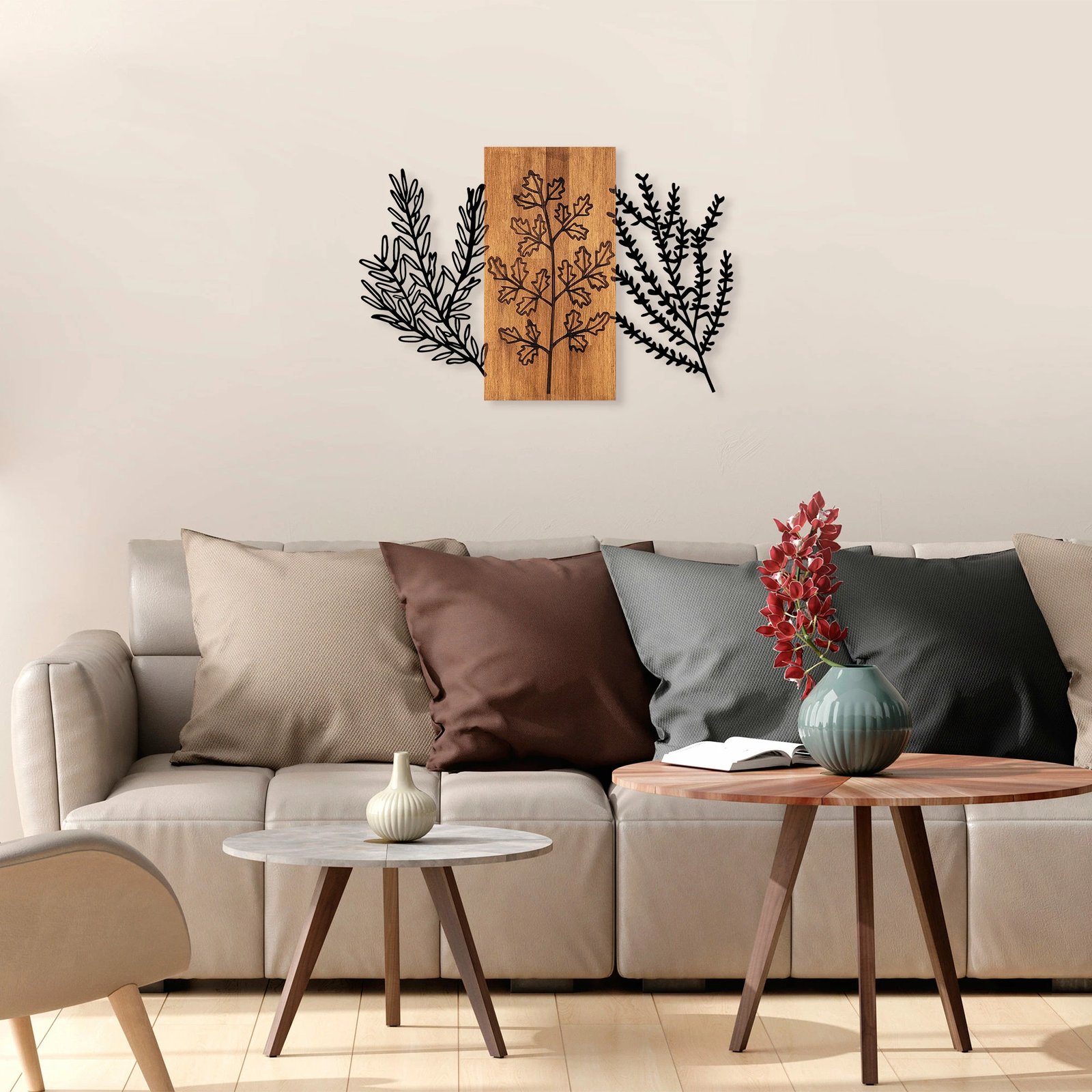 Aksesor dekorativ për mur, dru natyral, Wallity, Triple Herbs - 385, 85x58cm