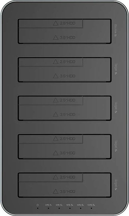 Kasë Orico 6656C3-C-EU-GY-BP-IP për 2.5"/3.5" HDD/SSD, 5Gbps, USB-C në USB-C/A, funksion klonimi, e zezë