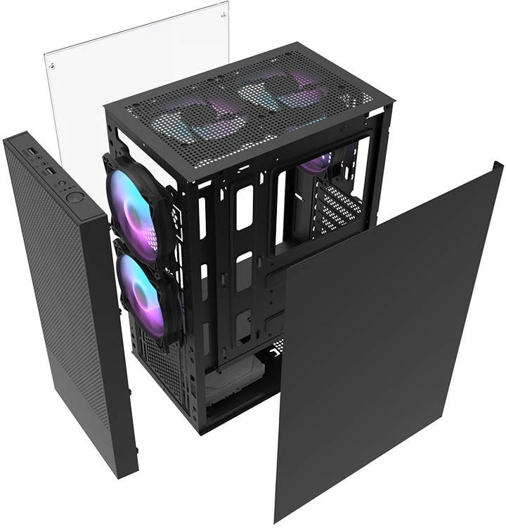 Kasë Darkflash A290 me 3 ventilatorë, Middle Tower, xham i temperuar, e zezë