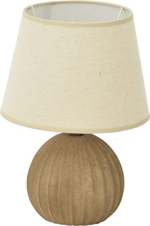 Llambë tavoline Melanie, qeramike, gri antike, abazhur bezhë, D22x30cm